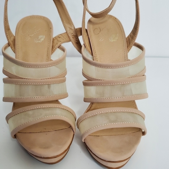Colin Stuart Stiletto Sandals Mesh Panels Ankle Strap Neutral Size 9 - Picture 11 of 15
